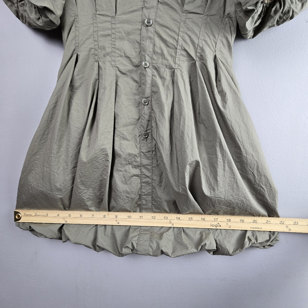 Karlie Solid Pleat Bubble Hem Mini Shirt Dress Button Up Olive Green Womens Sz S - Picture 15 of 15